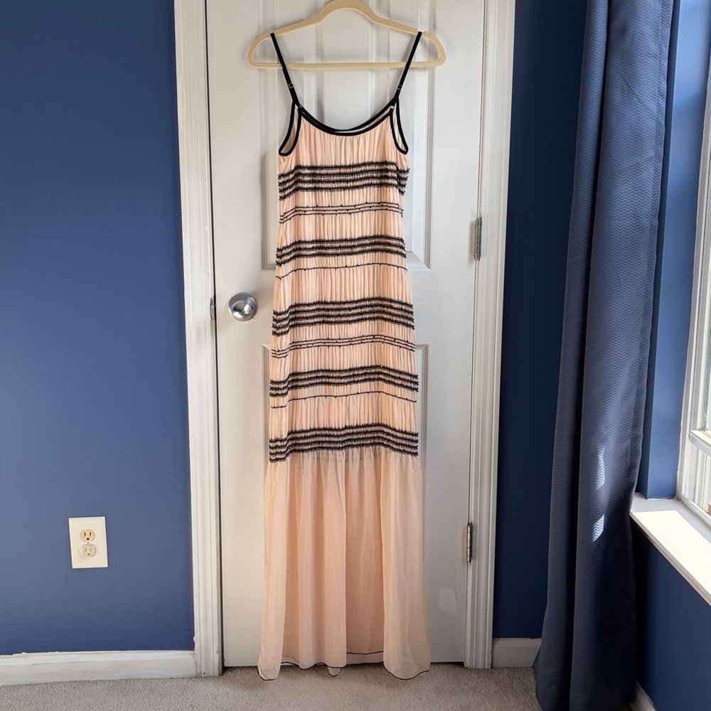NWOT | Forever 21 Striped Organza Cami Maxi Dress Women's Size M Bow Embellished - Picture 6 of 9